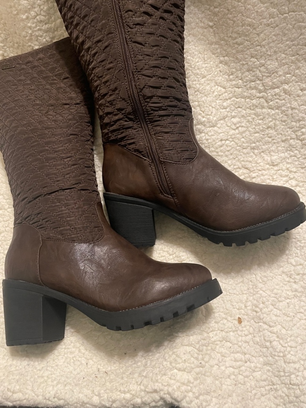 Patrizia Women’s Quilted Mid-Calf Block Heel Boots in Brown